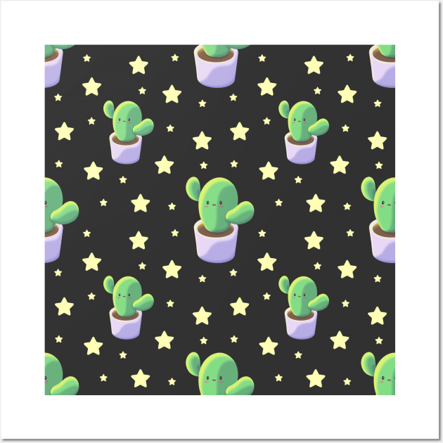 Kawaii Cactus Pattern Wall Art by Doggomuffin 